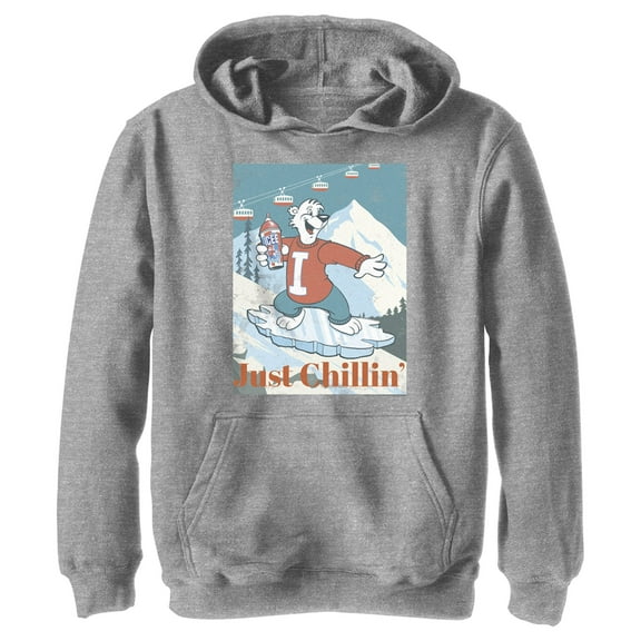 Boy's ICEE Bear Just Chillin' while Iceboarding Pull Over Hoodie Athletic Heather Small
