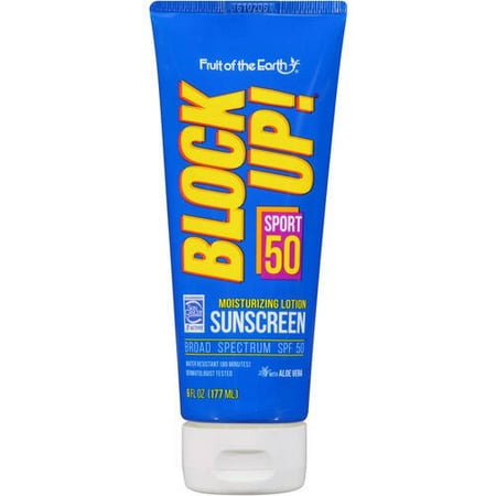 (2 pack) Fruit of the Earth Block Up! Sport 50 Moisturizing Lotion Sunscreen, SPF 50, 6 fl (Best Moisturising Sunscreen For Face)