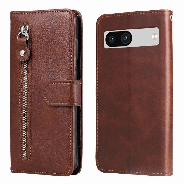 Estuche de Cuero PU con Cierre para Google Pixel 7A , Funda Protectora con Billetera y Correa