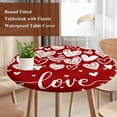 thumbnail image 3 of Red Love Valentines Round Tablecloth 55-60 Inch Round Fitted Table Cloth with Elastic Edge, White Love Heart Waterproof Table Cover Protector for Outdoor Picnic Party Dining, 3 of 6