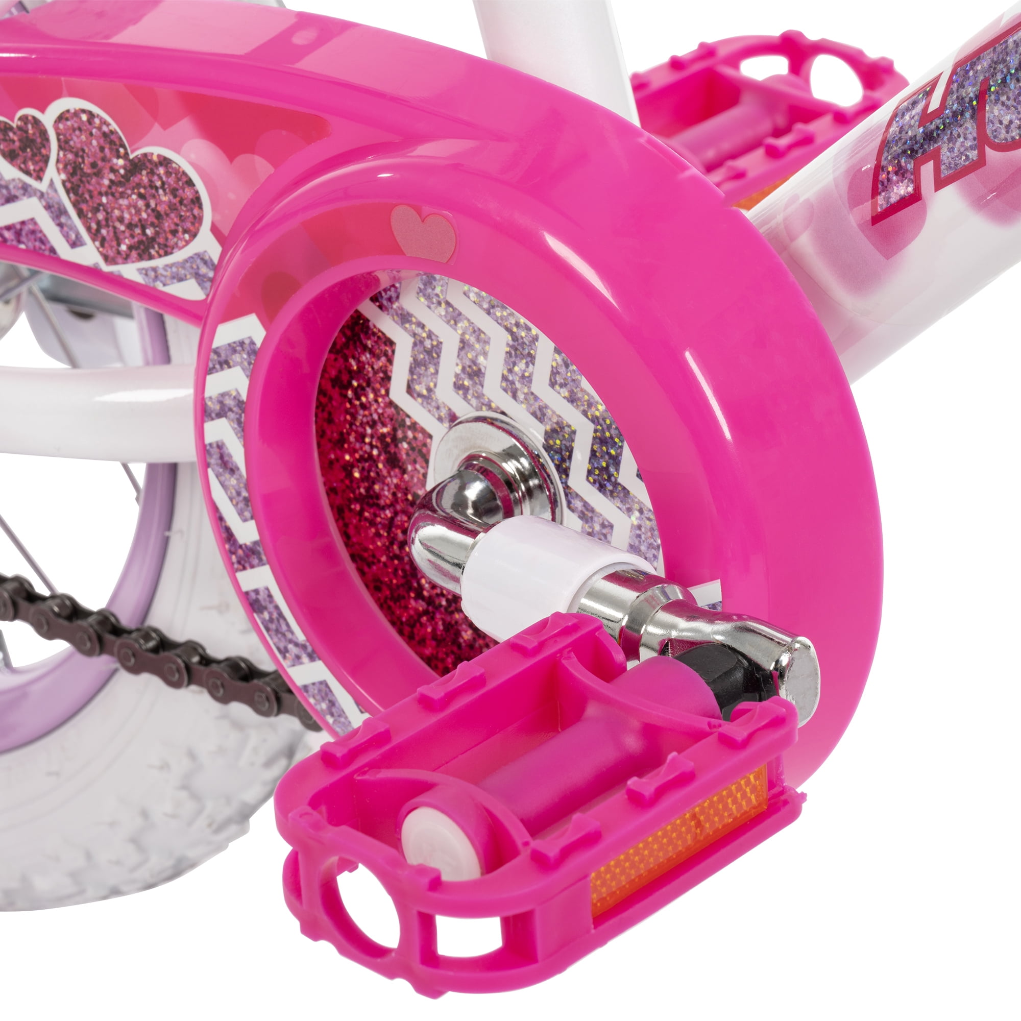 Huffy Sea Star 12-inch Girls’ Bike with Training Wheels, White/Pink, 3-5 years