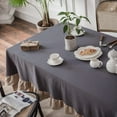 thumbnail image 3 of Retro Farmhouse Ruffle Tablecloth Cotton Linen Tablecloth with Flounces Trim Dust-Proof Washable Table Cover for Kitchen Party Dinner Picnic Decor (Rectangle/Oblong, 140*180cm, Grey), 3 of 5