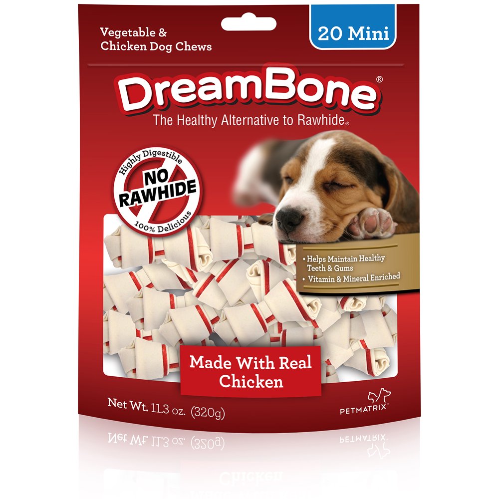 DreamBone Chicken Flavored RawhideFree Dog Chews, Mini, 11.3 Oz. (20