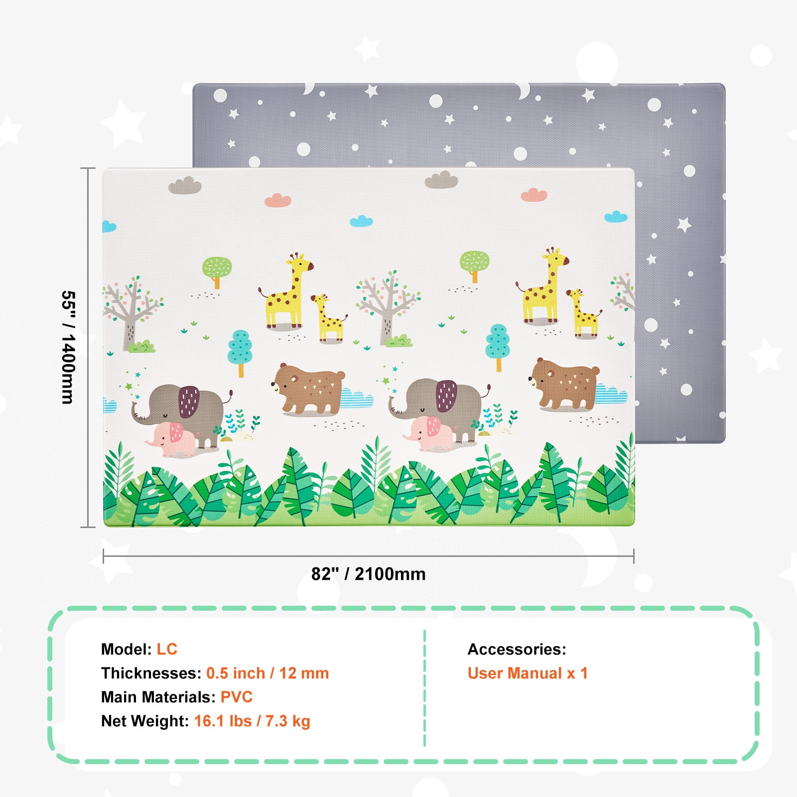 KFFKFF Baby Play Area, Crawling Space, Secure Non-Slip Unified Soft Padded Playmat 55"x82"