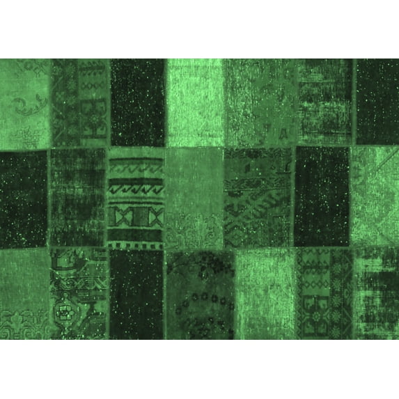 Ahgly Company Indoor Rectangle Patchwork Emerald Green Transitional Area Rugs, 5' x 7'