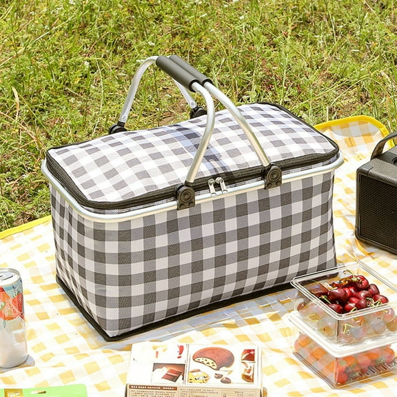 Folding Picnic Basket Large Capacity Outdoor Gift Camping Thermal Bag Handheld Aluminium Foil Thickened Fabric Car Picnic Bag Storage Bag Storage, Leodye Back to School Season Clearance Special Offers