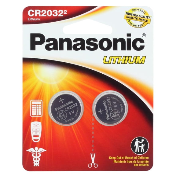 Panasonic CR2032 3V Lithium Coin Batteries - Child-Safe (2 Pack)