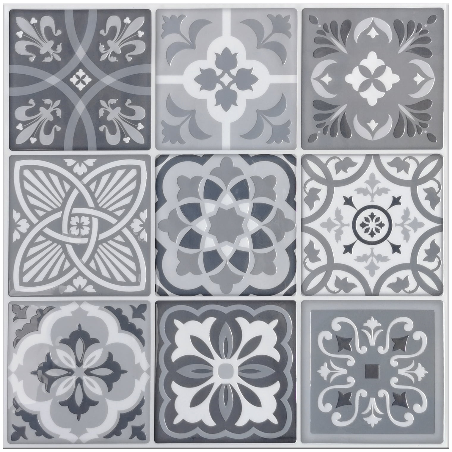 Art3d Black&White Talavera 12 in. x 12 in. Peel and Stick Wall Tile Backsplash (5-Pack)