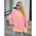 thumbnail image 5 of IWEMEK Women Long Sleeve Tops Casual Round Neck Sweatshirt Dressy Pink Cute Fall T Shirt Drop Shoulder Pullover, 5 of 7