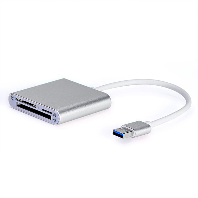 EeaseCA USB 3.0 Reader 3 in 1 Aluminum Superspeed Micro SD/ TF/ CF USB Reader for Computer Laptop Tablet PC (Silver)