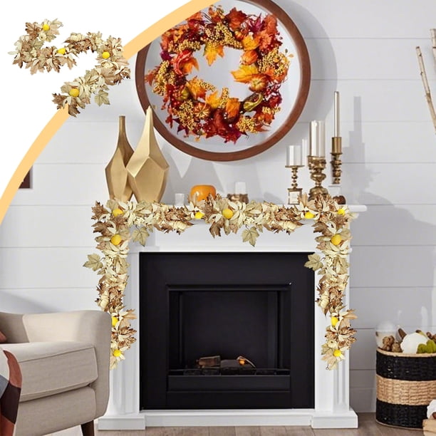 Guirnalda de hojas de arce artificial Ratán | Decoraciones de Acción de Gracias de Halloween | Enredadera de calabaza colgante | Plástico multicolor 68.9in | Decoración de fiesta con chimenea para