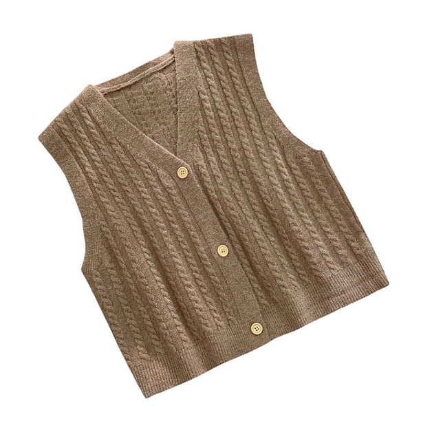 Qarigey Chaleco sin mangas Chaleco con botones Suéter de color sólido con parte suelta casual, amarillo Prendas para la parte del cuerpo Café con leche