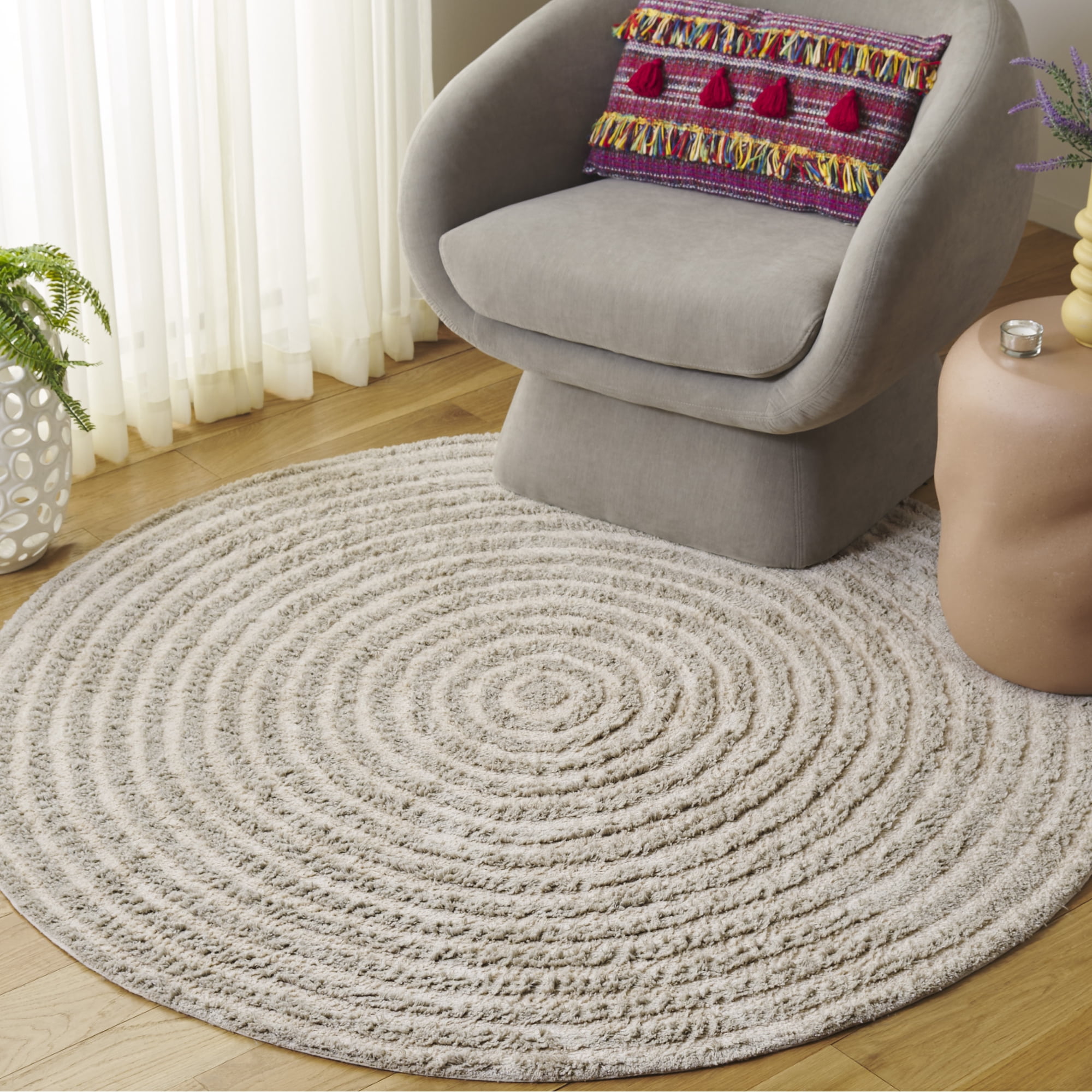 Safavieh Easy Care Beckah Geometric Machine Washable Area Rug, Gray/Ivory, 3' x 3' Round