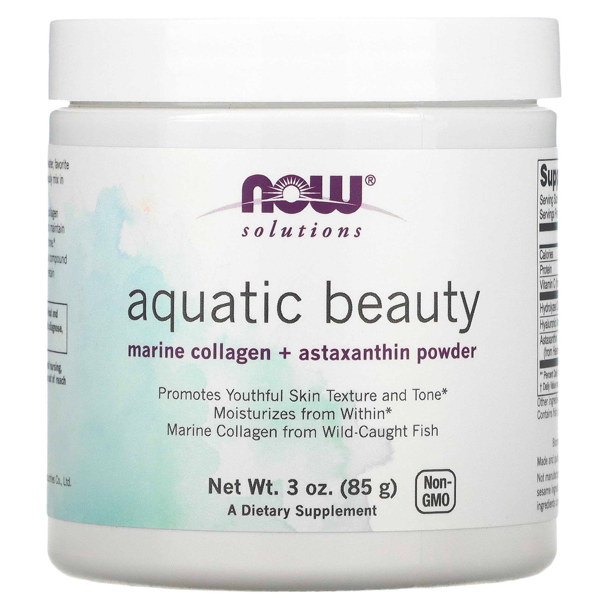 NOW Solutions, Aquatic Beauty Plus Marine Collagen from Wild-Caught Fish and Astaxanthin Powder, 3-Ounce