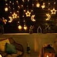 thumbnail image 4 of Cortina de luz solar con forma de luna y estrella LED de 3 m, 8 modos de luz, luces de hadas impermeables para exteriores, decoración para fiestas en el jardín, color blanco cálido, 4 of 8