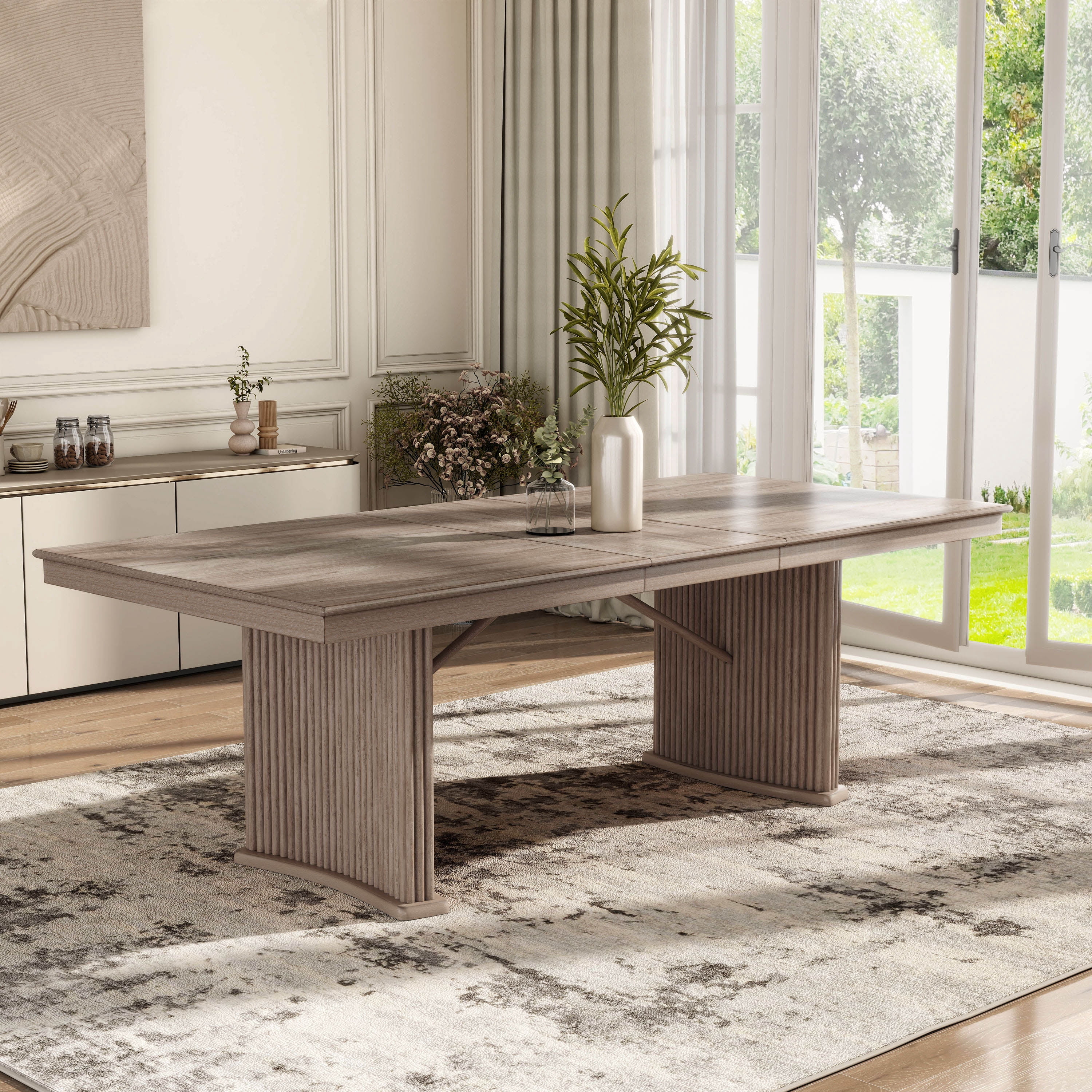Furniture of America Flin Extendable Solid Wood 90-inch Dining Table, Natural Ash