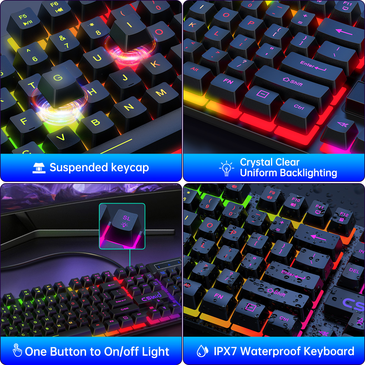 Wired Gaming Keyboard & Mouse Combo, RGB Backlit Mechanical Feel Gaming Keyboard Mouse W/ Multimedia Keys, Anti-ghosting Keys, Spill-Resistant Keycaps for Windows PC Gamers Desktop Computer Laptop - image 5 of 7
