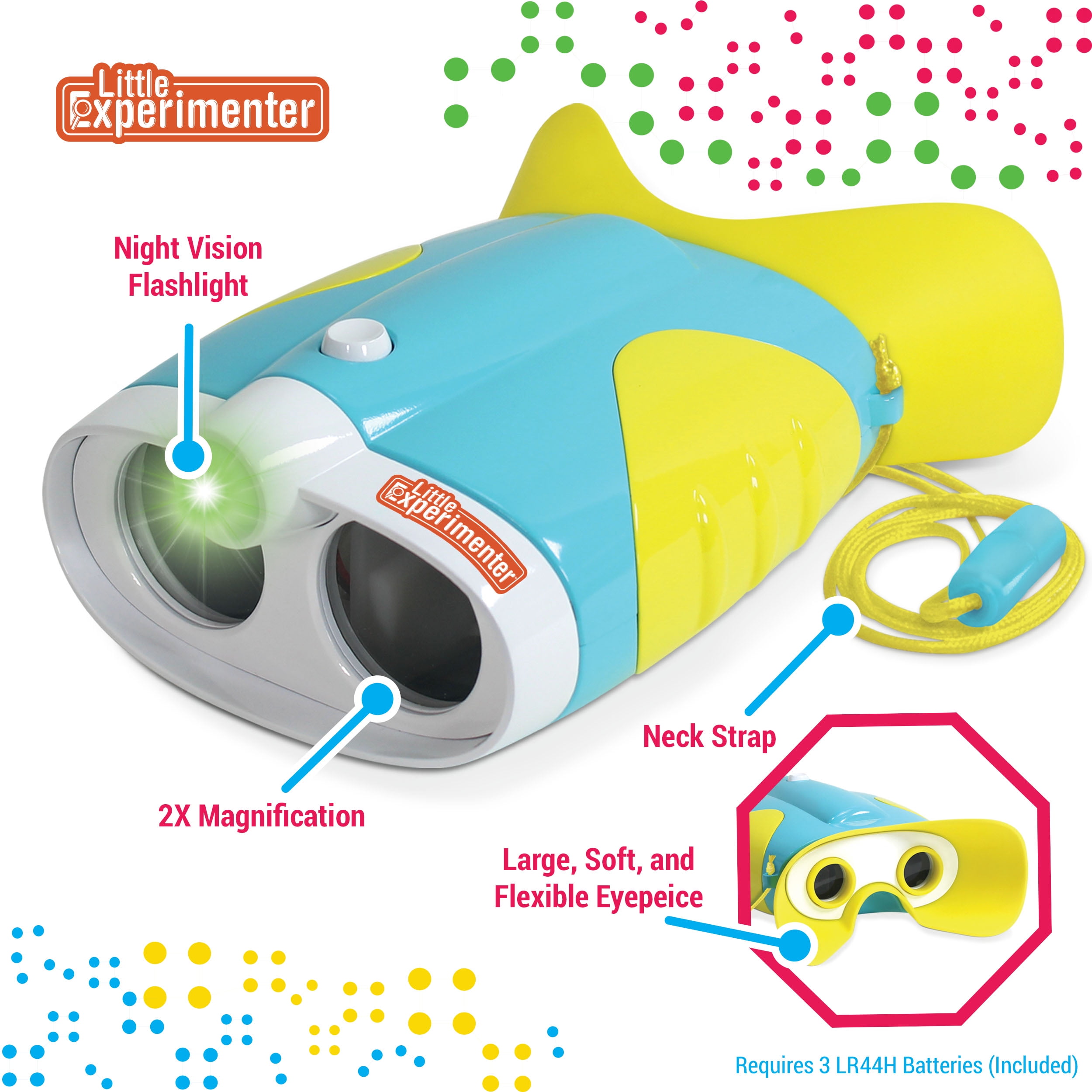 Little Experimenter Night Vision Binoculars for Kids with 2X Magnification and Soft Viewfinder