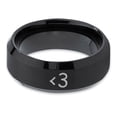 thumbnail image 2 of Tungsten Heart Text Symbol Love Band Ring 8mm Men Women Comfort Fit Black Beveled Edge Brushed Polished, 2 of 4