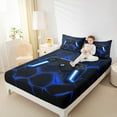 thumbnail image 4 of jejeloiu Gaming Queen Sheet Set (4-Piece) Blue Console Geometric Hexagon Microfiber Decor For Boys, 4 of 7