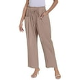 thumbnail image 6 of Womens Travel Pants Casual Loose High Waist Linen Wide Leg Beach Pants With Pockets Lightweight Breathable Fabric 2Xl Pants For Women, 6 of 9