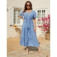 thumbnail image 3 of Plus Women's Plus Size A-Line Deep V-Neck Elastic Sash Waist Maxi Formal Dress, 3 of 9