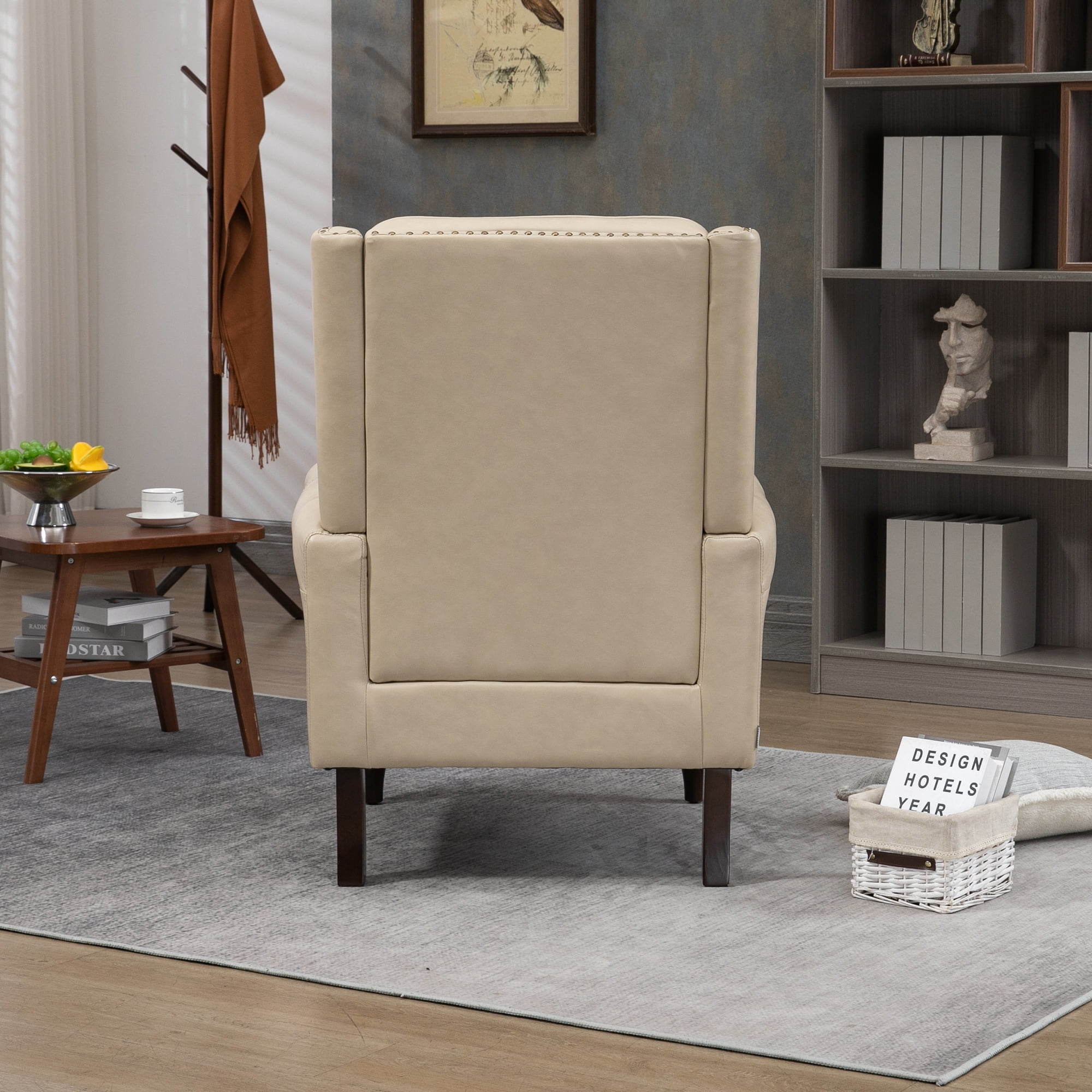 MAYEERTY Wood Frame Armchair, Modern Accent Chair Lounge Chair with Sturdy Wood Legs for Living Room Bedroom，Camel PU
