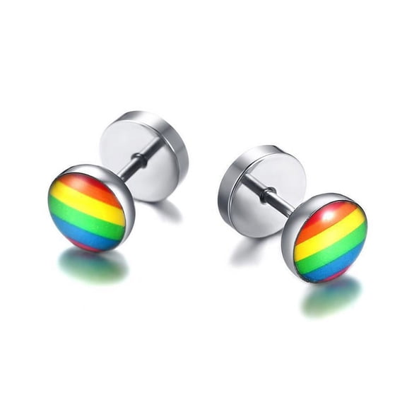 1 Pair Pack Rainbow Gay Lesbian LGBT Pride Silver Stainless Steel Stud Earrings For Man Women's Jewelry