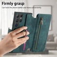 thumbnail image 4 of Compatible With Samsung Galaxy S25 Ultra Wallet Phone Case,With Ring Holder,Card Slots,Zipper Pocket,PU Leather Flip Folding Kickstand,Shockproof Rugged Anti-fall Retro Phone Case Cover,Green, 4 of 7