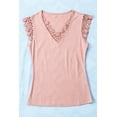 thumbnail image 4 of ABPHQTO Camiseta sin mangas con cuello en V acanalado de croché de encaje rosa para mujer, 4 of 5