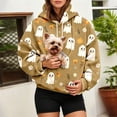 thumbnail image 2 of Zijinkuiwen Women Oversized Fleece Hoodie with Pet Pocket Floral Cute Ghost All Over Print Pullover for Halloween Fall Casual Daily Wear,XXL, 2 of 7