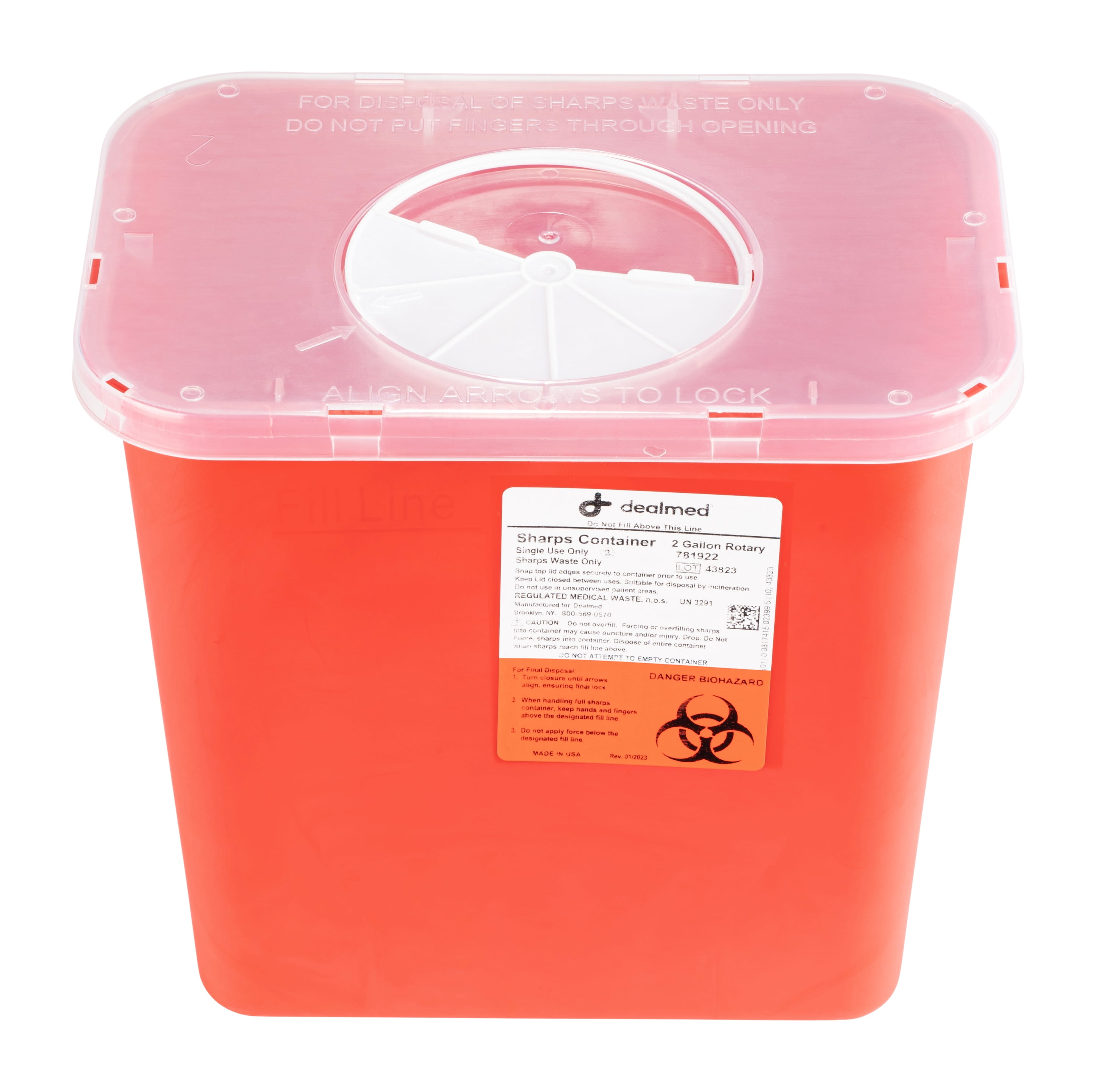 Dealmed Sharps Container, 2 Gallon Rotor Opening, Red (Case of 20)