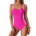 thumbnail image 3 of Traje de Baño de una Pieza Fruncido para Mujer, con Control de Abdomen Plano, Estilo Halter, Ajustable, Elegante, Deportivo, Monokini, Color Rosa, Rojo, XXL, 3 of 8