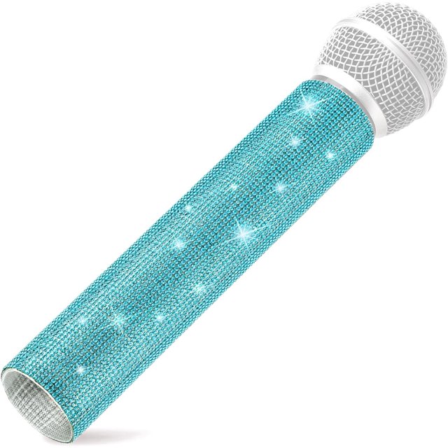 HAHDAXIA Lake Blue Mic Sleeve, 58A Handle Cover Replacement Decorative Sleeve, Rhinestones Microphone Handle Protector, Crystal Cover Compatible with Wired Microphone Beta 58a SM58 (Mic Not I