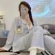 thumbnail image 3 of Conjunto de pijama a cuadros para mujer, ropa de dormir con bolsillos, pantalones largos, 2 piezas, Piiama con volantes, estilo coreano, manga larga, ropa de noche de otoño, nuevo, 3 of 3