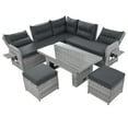 thumbnail image 5 of 6-Piece Outdoor Furniture Set Patio Rattan Furniture Set with an Adjustable Table, Recliners with Extendable Side Tables, and Two Ottomans for Patio, Lawn, Backyard, Pool (Grey), 5 of 12