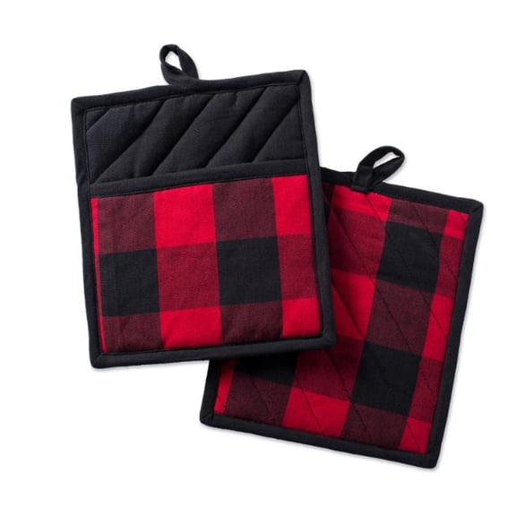 DII Modern Style Cotton Buffalo Check Potholder in Red (Set of 2)