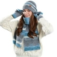 thumbnail image 5 of dazeni Winter Striped Beanie Hat Scarf Gloves Set for Women Slouchy Color Block Beanie Long Scarf Touchscreen Gloves Warm 3 in 1 Set Colorful Gray Free Size, 5 of 5
