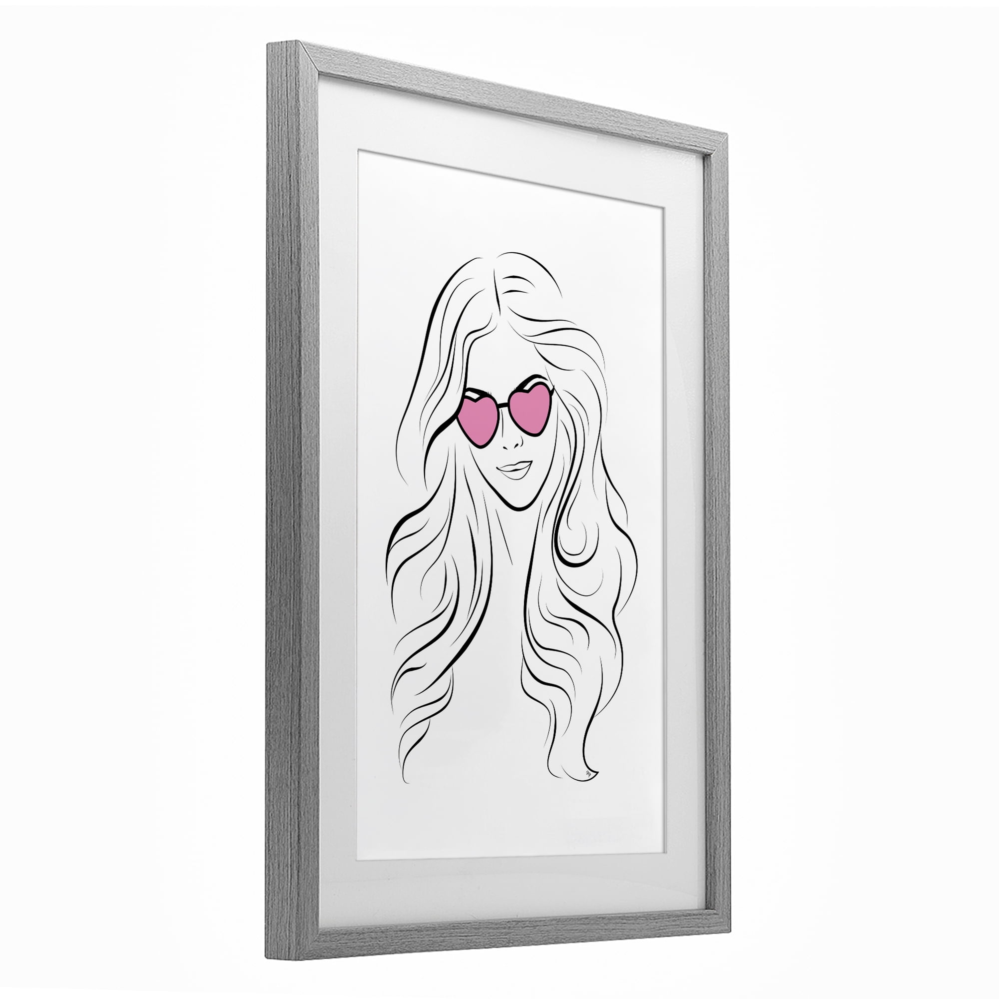 Stupell Industries Leila Pink Heart Sunglasses Gray Framed Print Under Glass, design by Martina Pavlova