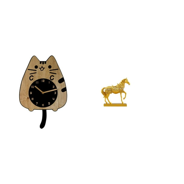Reloj de pared decorativo con forma de gato, reloj colgante para sala de estar, decoración moderna de madera, estatua de caballo, material de resina,