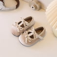 thumbnail image 4 of SYMSHOES Girls Suede Mary Jane Flat Shoes with Bow T-Strap, Beige Dress Party Shoes for Kids Little Kids,Size 12.5, 4 of 6