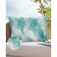 thumbnail image 6 of Pack of 2 Outdoor Pillow Covers, Teal Marble Golden Lines Modern Ombre Abstract Waterproof Square Throw Pillowcase Cushion Decorative Pillow Covers for Couch Patio Tent, 18x18 in, 6 of 6