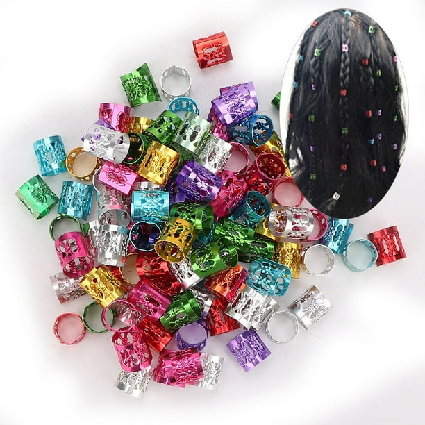 joyería para el cabello Puños de trenzado para el cabello, 100 piezas Anillos de joyería para el cabello Decoraciones para el cabello, Dreadlocks ajustables Accesorios para pelucas Anillos Clips para Unbranded JM24781-02