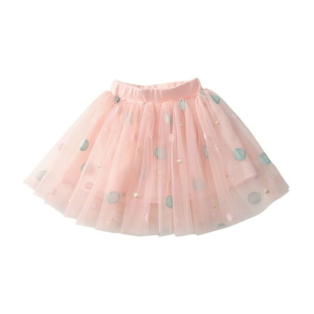 

Summer Savings! TAGOLD Toddler Girls Cute Party Dance Costume Solid Color Net Yarn Crimping Flowers Embroidery Tulle Skirt Pink 2 Years