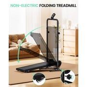 UP PAD Motorless Treadmills with Dual Flywheel & Fixed Incline, LCD Monitor, Non-Slip Belt, Compact Foldable Design for Walking/Jogging