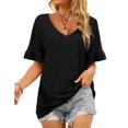 thumbnail image 2 of USSUMA Womens V Neck Tops Ruffle Short Sleeve Knit T-Shirt Blouses Summer Casual Loose Flowy Shirts, 2 of 8