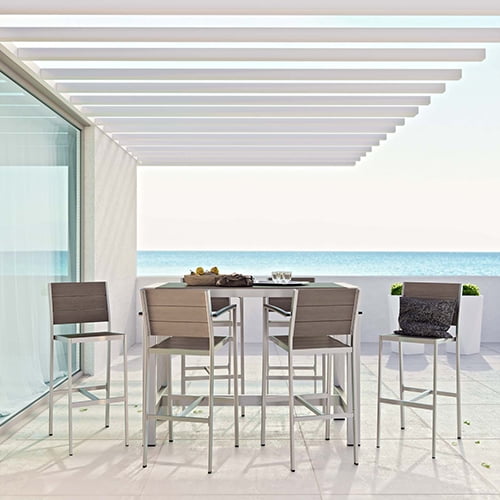 Modway Shore 7Piece Outdoor Patio Aluminum Dining Set, Silver Grey