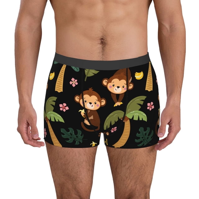 Fotbe Monkeys Swinging from Palms Calzoncillos Tipo Boxer con Bolsa de Soporte Total para Hombre, X-Temp Fresco, Transpirable y de Secado Rápido-Large