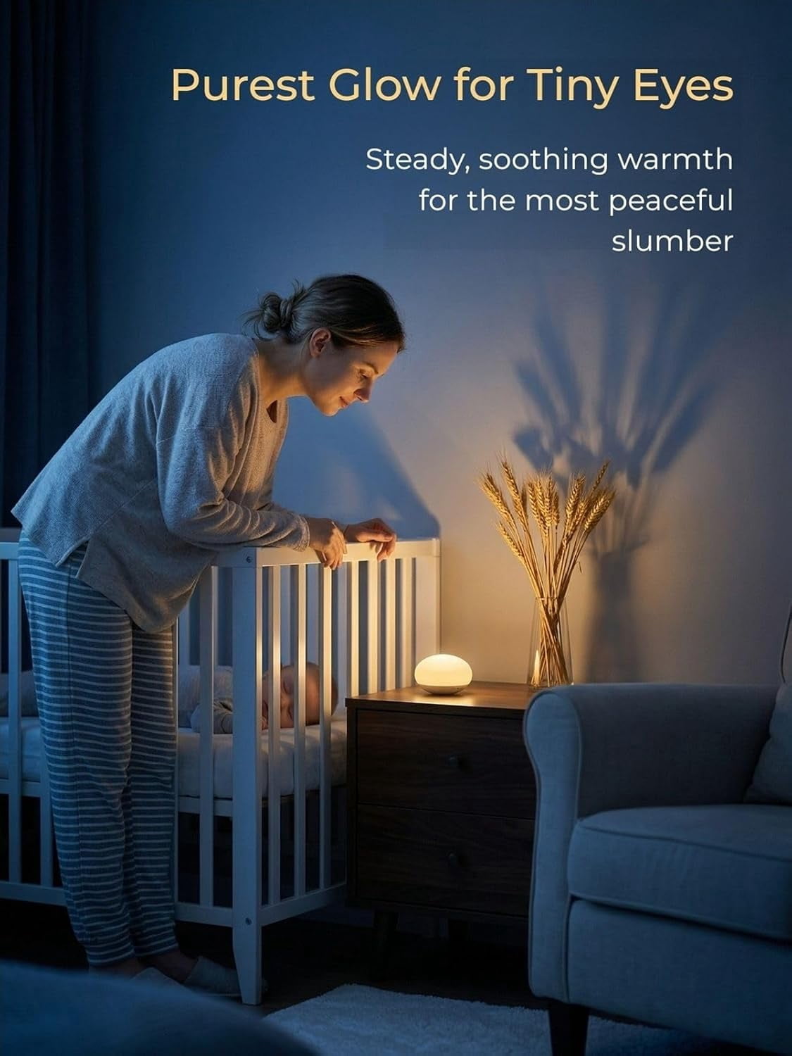 Baby Night Light, Nursery Night Lamp for Breastfeeding, Soft BPA Free Silicone Touch Night Lamp, Eye Caring, Easy Flip Design, Stepless Dimming, 1-Pack