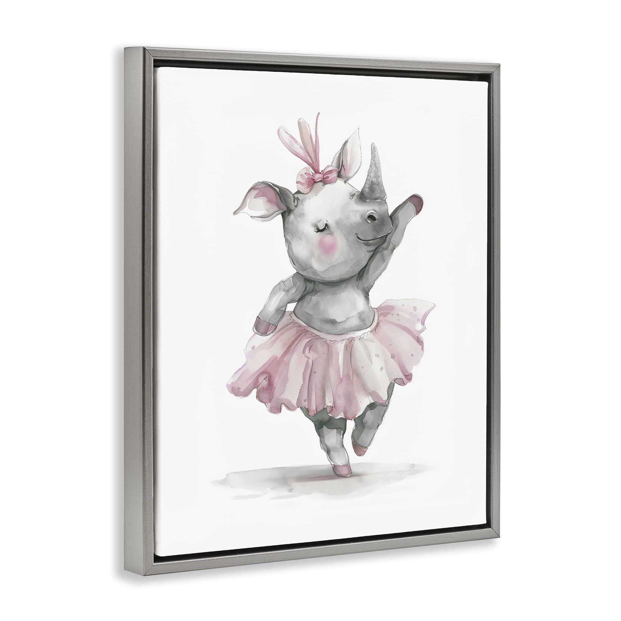 Stupell Industries Ballerina Rhino in Pink Tutu Gray Framed Floater Canvas Wall Art, design by LSR Design Studio
